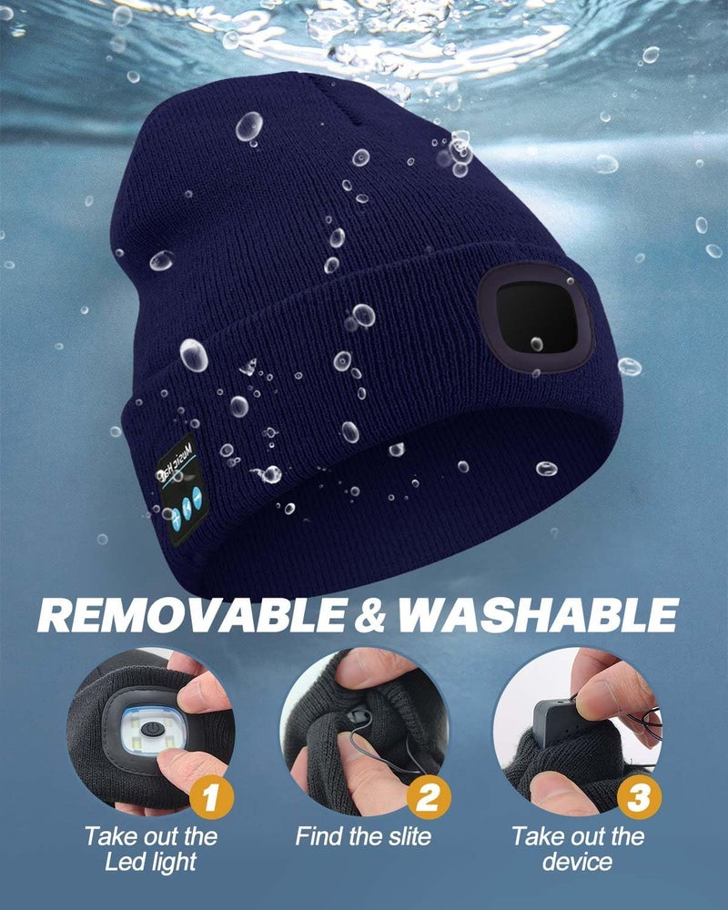 MOXTOYU Bluetooth Beanie with Light, USB Rechargeable LED Headlamp Winter Hat, Christmas Stocking Stuffers Gifts for Men Women - Image 4